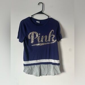 PINK Victoria's Secret Blue and Gray T-Shirt